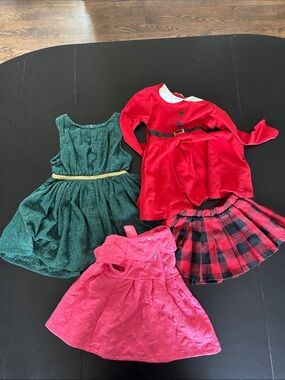 Girls Holiday Dress & Skirt Set - Red, Green, Pink